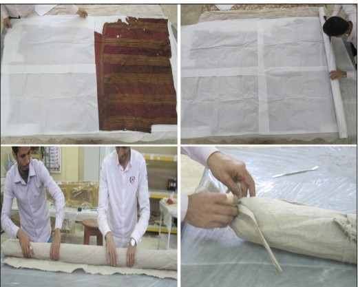نماذج من ترميم المنسوجات التاريخية في متحف كوم أوشيم — الفيوم — منسوجات في ظروف متحفية غير قياسية — 2